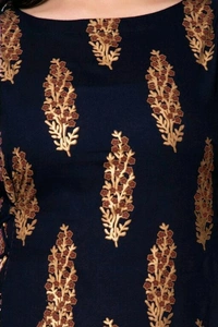womens Rayon printed kurta - Black, S (Bust Size: 36 in, Size Length: 48 in)