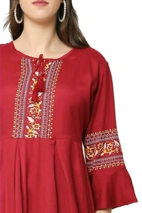 Classic Modern Women Dresses Rayon - Maroon, S