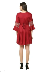 Classic Modern Women Dresses Rayon - Maroon, S