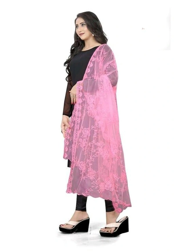 Embroidered Fancy Women DupattasFabric: Net - Pink, Free Size (Length Size: 2.25 m)