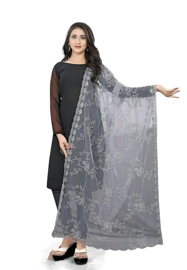 Embroidered Fancy Women DupattasFabric: Net - Grey, Free Size (Length Size: 2.25 m)