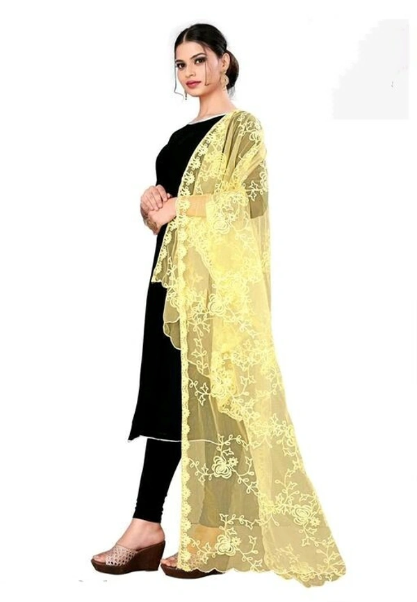 Embroidered Fancy Women DupattasFabric: Net - Yellow, Free Size (Length Size: 2.25 m)