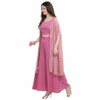 Women's Crepe Shrug Kurta Set with PalazzosKurta Fabric: Crepe - Pink, XS (Bust Size: 34 in, Bottom Waist Size: 26 in, Bottom Hip Size: 31 in, Bottom Length Size: 32 in)