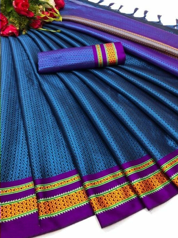 Petite SareesSaree Fabric: Cotton SilkBlouse - Light Blue, Free Size (Saree Length Size: 5.4 m, Blouse Length Size: 0.8 m)