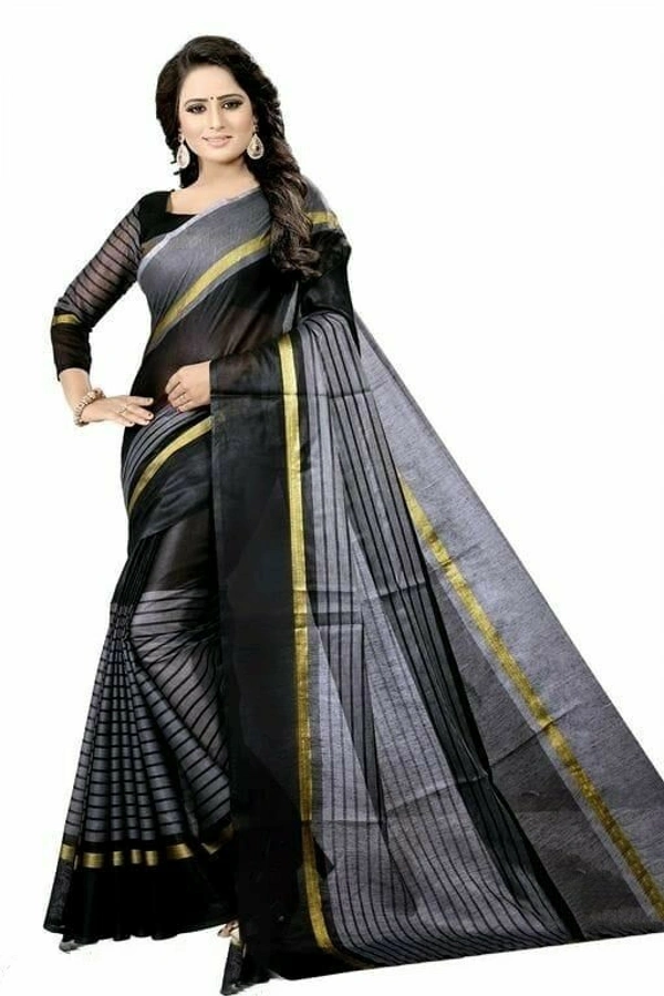 Soft Silk Angi cotton Saree With Blouse - Black, Free Size (Saree Length Size: 5.5 m, Blouse Length Size: 0.8 m)