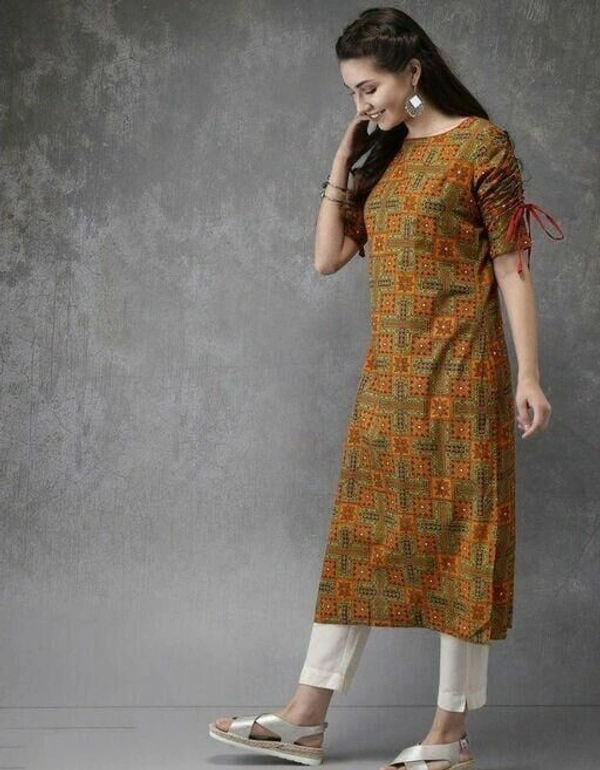 Cotton Women Kurta Sets Printed - Golden, L (Bust Size: 40 in, Shoulder Size: 15 in, Kurta Waist Size: 38 in, Kurta Hip Size: 42 in, Kurta Len