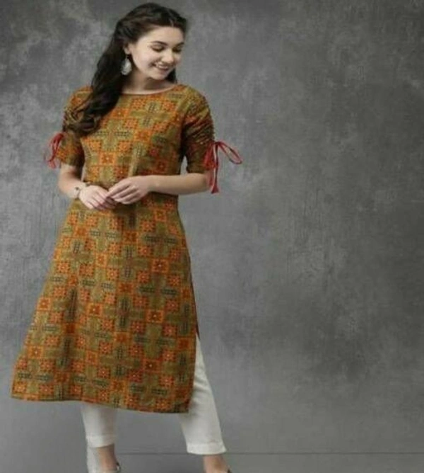 Cotton Women Kurta Sets Printed - Golden, L (Bust Size: 40 in, Shoulder Size: 15 in, Kurta Waist Size: 38 in, Kurta Hip Size: 42 in, Kurta Len