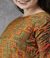 Cotton Women Kurta Sets Printed - Golden, L (Bust Size: 40 in, Shoulder Size: 15 in, Kurta Waist Size: 38 in, Kurta Hip Size: 42 in, Kurta Len
