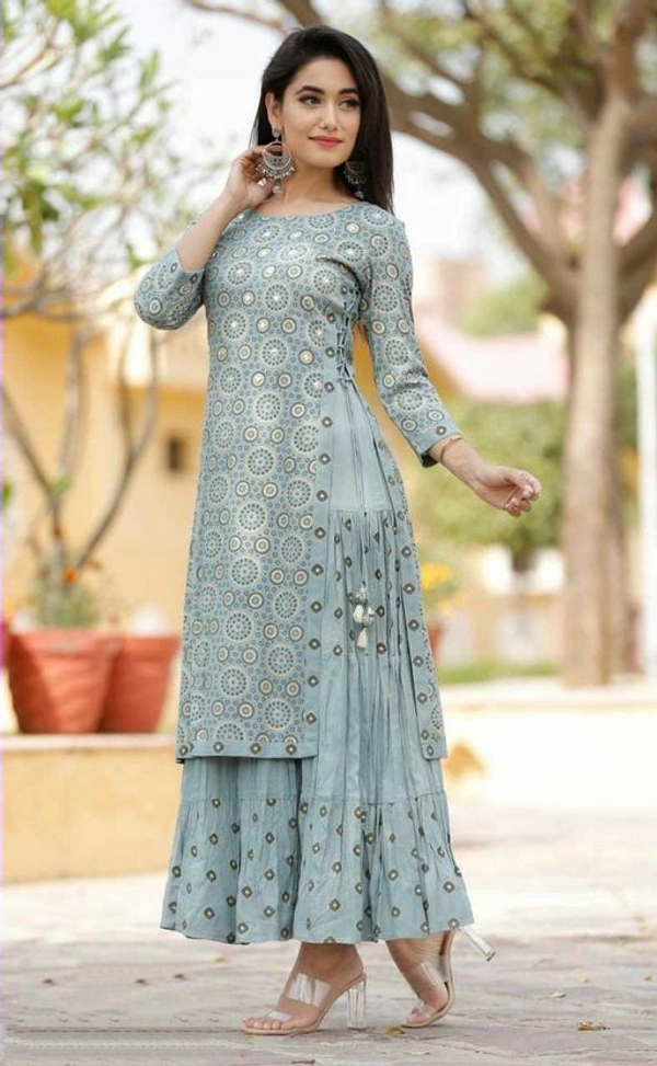 Women's Printed Rayon Kurti In Three-Quarter Sleeves - Gray, XXXL (Bust Size: 46 in Size Length: 52 in)