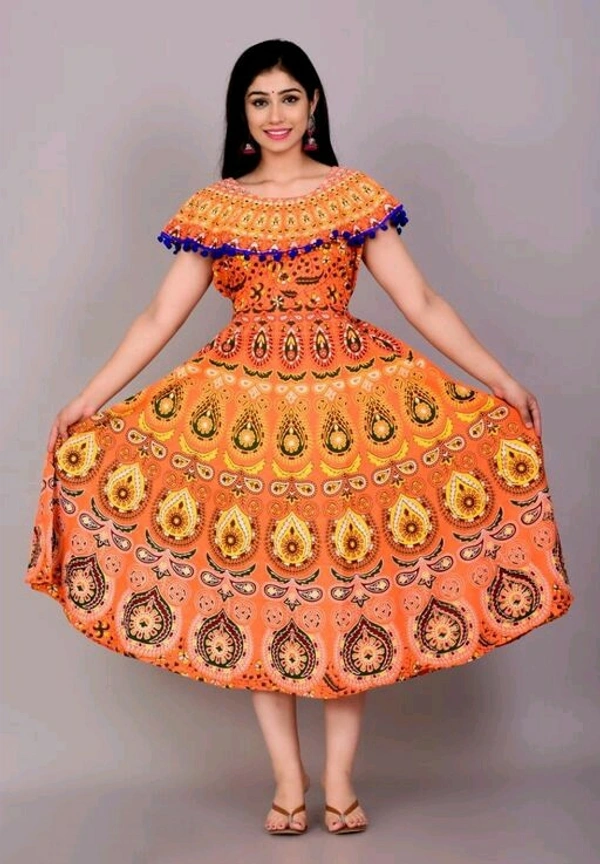 Trending Women Stylish Frocks Suit Fabric Cotton  sleeveless - Yellow printed, Free Size