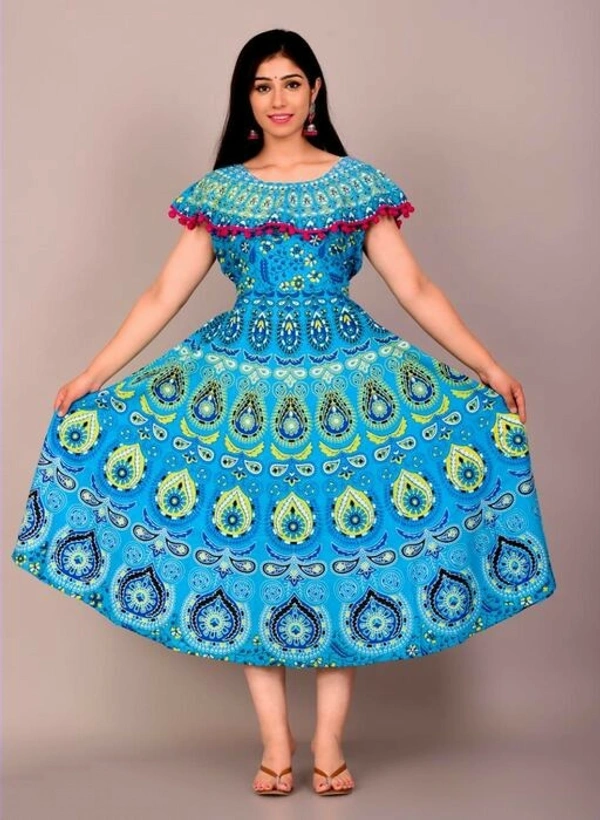 Trending Women Stylish Frocks Suit Fabric Cotton  sleeveless - Sky blue, Free Size