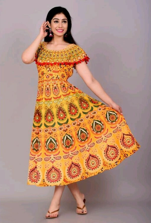Trending Women Stylish Frocks Suit Fabric Cotton  sleeveless - Yellow, Free Size