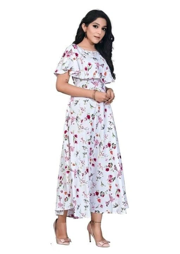 Women System Dress Fabric Crepe - White printed, L (Bust Size: 40 in, Length Size: 48 in)