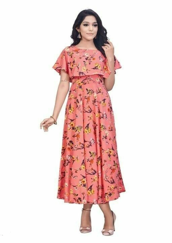 Women System Dress Fabric Crepe - Salmon, M (Bust Size: 38 in, Length Size: 48 in)