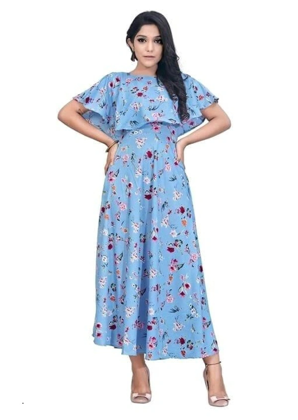 Women System Dress Fabric Crepe - Light Blue, XL (Bust Size: 42 in, Length Size: 48 in)