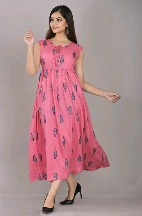 Women's Printed Rayon Anarkali Kurti Fabric Rayon - Peace, M (Bust Size: 38 in)