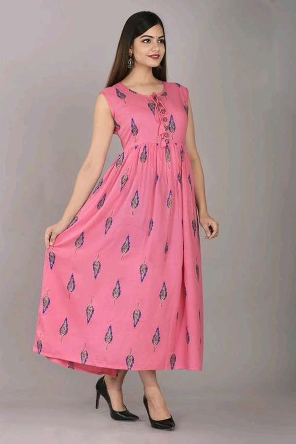 Women's Printed Rayon Anarkali Kurti Fabric Rayon - Peace, M (Bust Size: 38 in)