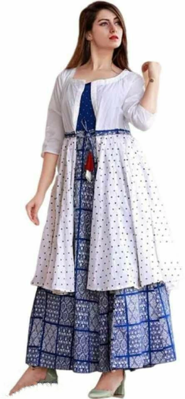 Attractive Kurtis Fabric Rayon - White Blue, L (Bust Size: 38 in, Size Length: 44 in)