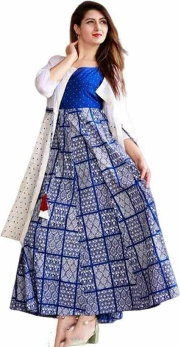 Attractive Kurtis Fabric Rayon - White Blue, L (Bust Size: 38 in, Size Length: 44 in)