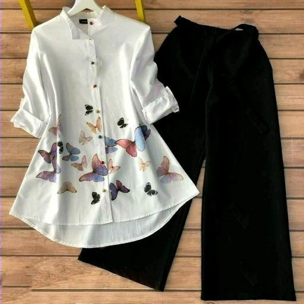 Stylish Elegant Women Top & Bottom Sets - S (Top Bust Size: 36 in, Top Length Size: 35 in, Top Waist  Size: 34 in, Bottom Waist Size: 38 in, B, White