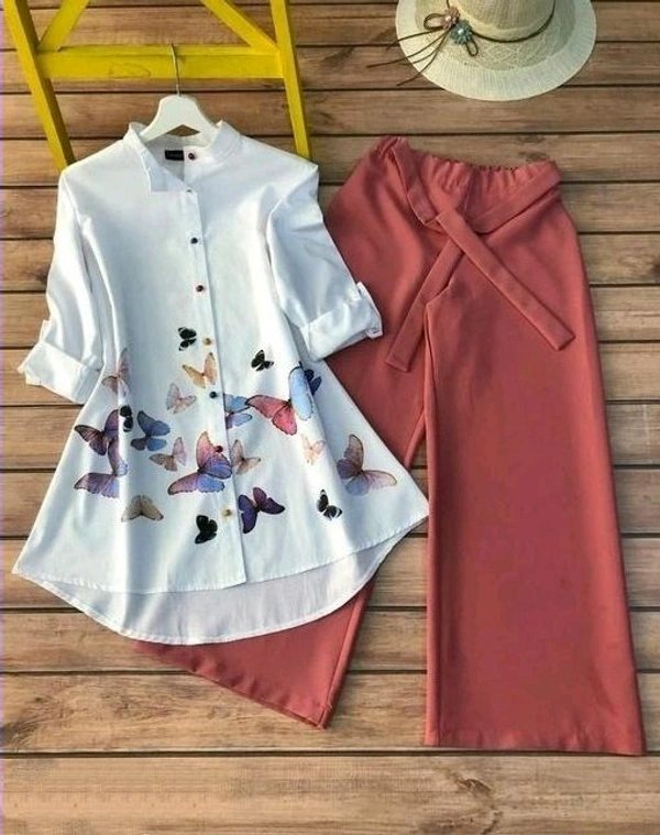 Stylish Elegant Women Top & Bottom Sets - White maroon, S (Top Bust Size: 36 in, Top Length Size: 35 in, Top Waist  Size: 34 in, Bottom Waist Size: 38 in, B