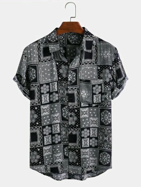 Stylish Fabulous Men Shirts Fabric Cotton BlendSleeve Length Short Sleeves Pattern Printed - Black B, L (Chest Size: 40 in, Length Size: 29 in)
