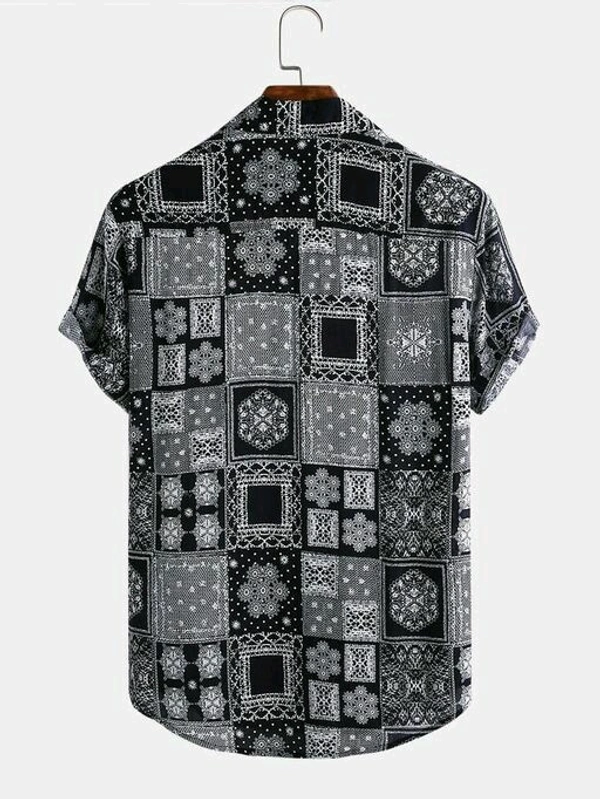 Stylish Fabulous Men Shirts Fabric Cotton BlendSleeve Length Short Sleeves Pattern Printed - Black B, L (Chest Size: 40 in, Length Size: 29 in)