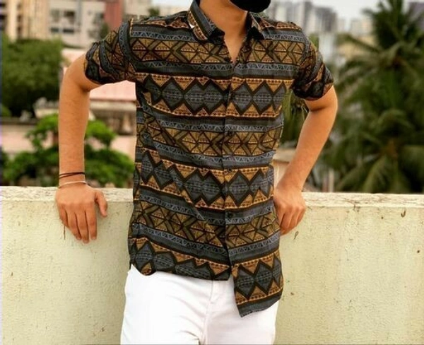 Stylish Fabulous Men Shirts Fabric Cotton BlendSleeve Length Short Sleeves Pattern Printed - Blue, M (Chest Size: 38 in, Length Size: 28 in)