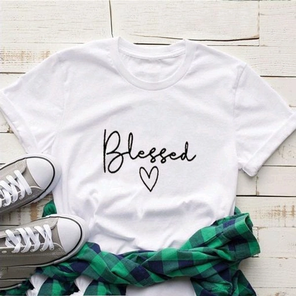 Printed Women Round Neck White T-Shirt - XL (Bust Size: 42 in, Length Size: 26 in), White