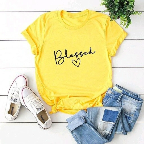 Printed Women Round Neck Yellow T-Shirt - XL (Bust Size: 42 in, Length Size: 26 in), Yellow