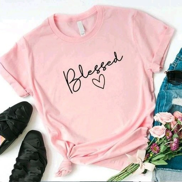 Printed Women Round Neck Peach T-Shirt - L (Bust Size: 40 in, Length Size: 26 in), Peach