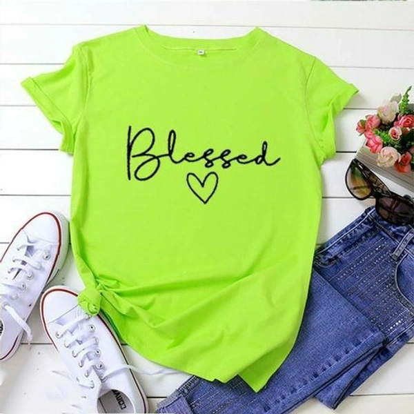 Printed Women Round Neck Lime T-Shirt - XL (Bust Size: 42 in, Length Size: 26 in), Lime