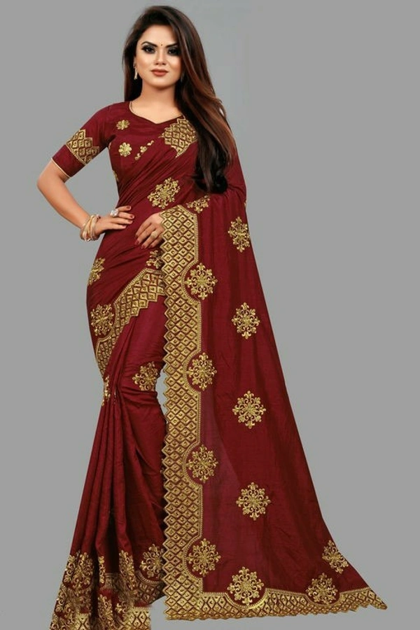 Dola Sill Fashionable Sarees With Blouse - Maroon, free Size