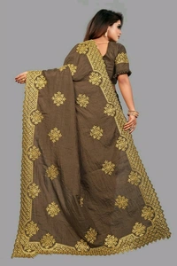 Dola Sill Fashionable Sarees With Blouse - Gray, Free Size