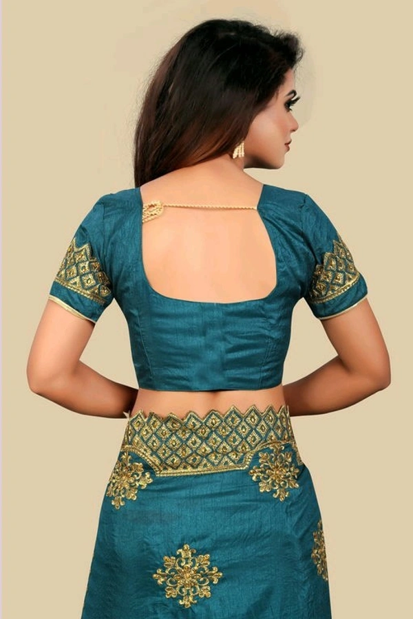 Dola Sill Fashionable Sarees With Blouse - Azure blue , Free Size
