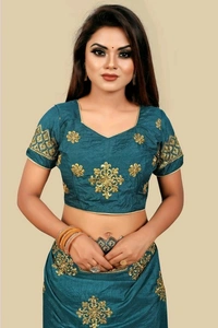Dola Sill Fashionable Sarees With Blouse - Azure blue , Free Size