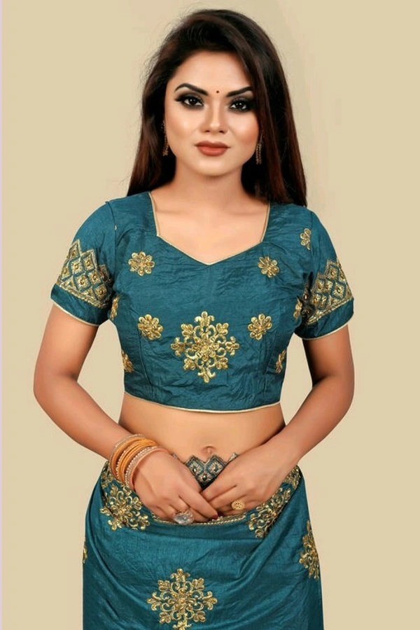 Dola Sill Fashionable Sarees With Blouse - Azure blue , Free Size