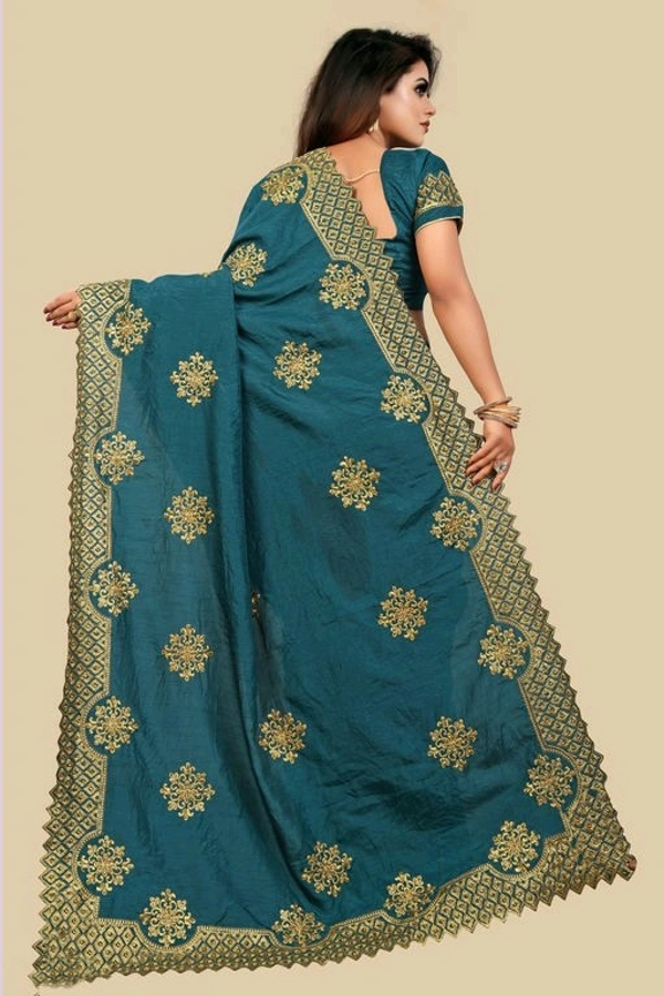 Dola Sill Fashionable Sarees With Blouse - Azure blue , Free Size