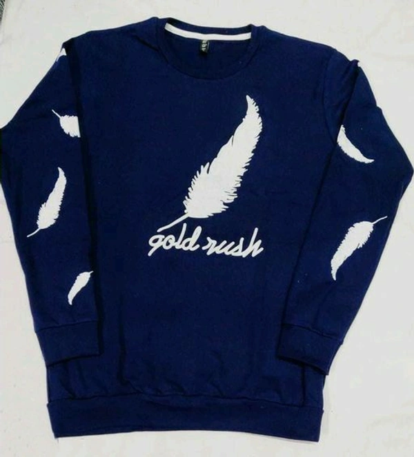 Cotton  Printed T-Shirt Long Sleeve - Blue, XL