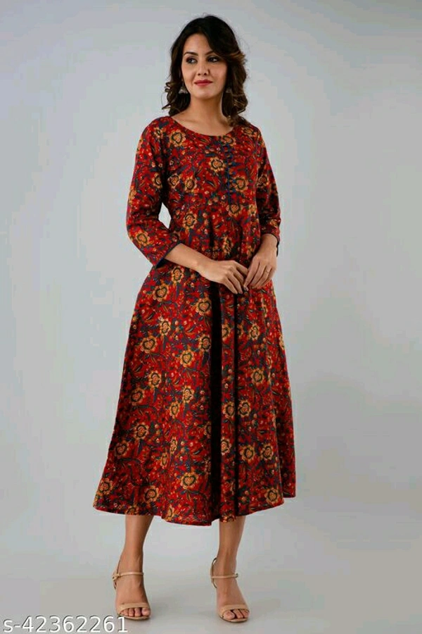 Women Printed Cotton Floral Kurta - XL, Maroon