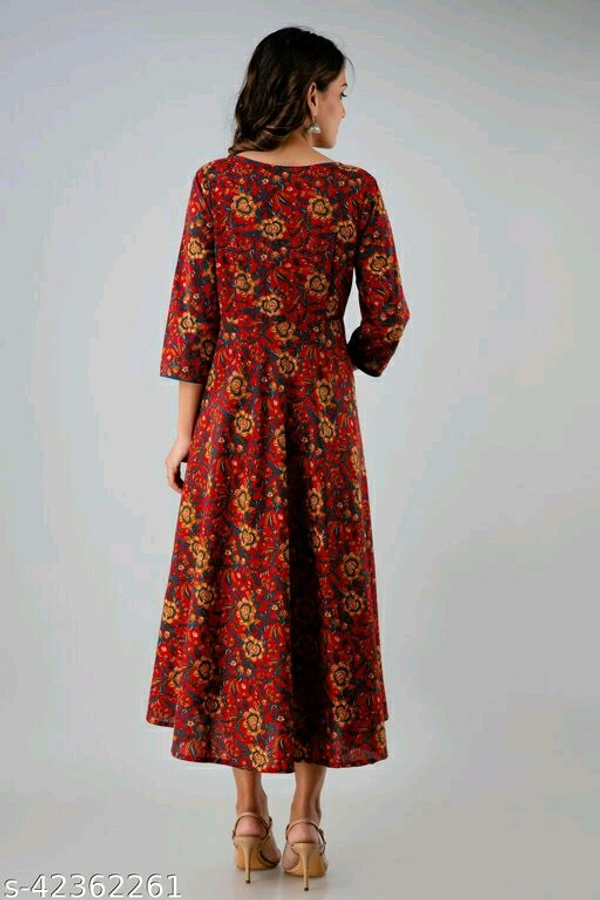 Women Printed Cotton Floral Kurta - XL, Maroon