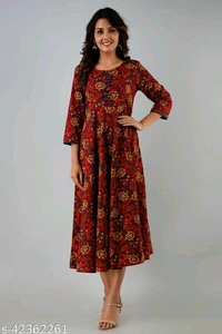 Women Printed Cotton Floral Kurta - XL, Maroon