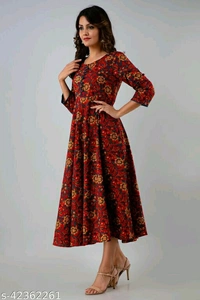Women Printed Cotton Floral Kurta - XL, Maroon