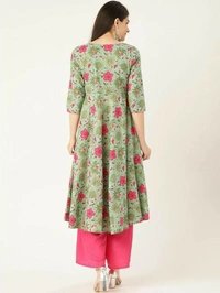 Women Printed Cotton Floral Kurta - XXL, Olive