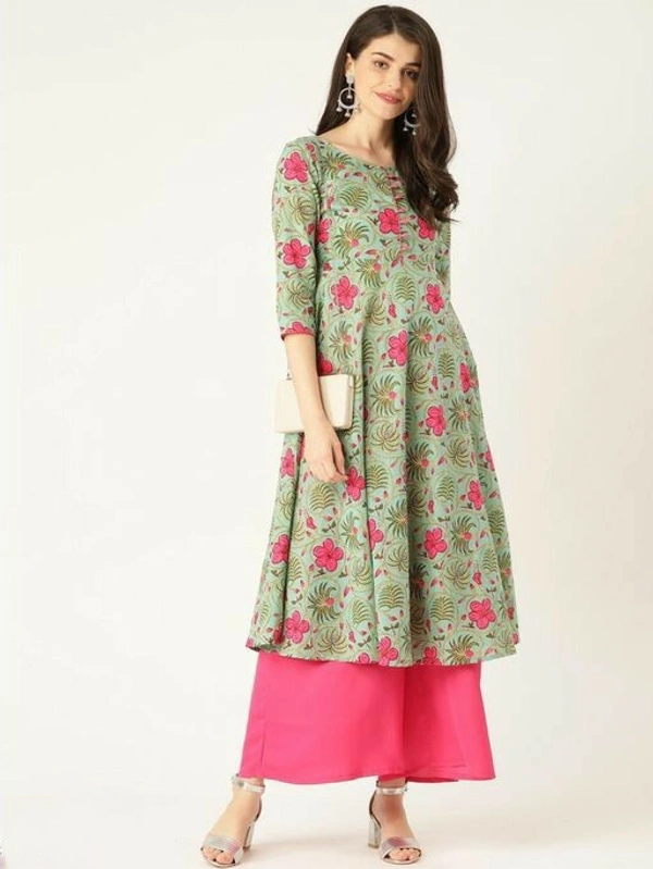 Women Printed Cotton Floral Kurta - XXXL, Olive
