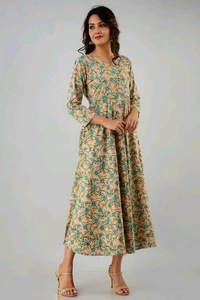 Women Printed Cotton Floral Kurta - M, Peace