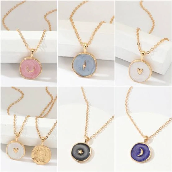 Moon and star décor irregular round charm necklace  - Grey