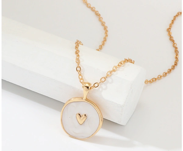 Moon and star décor irregular round charm necklace  - White
