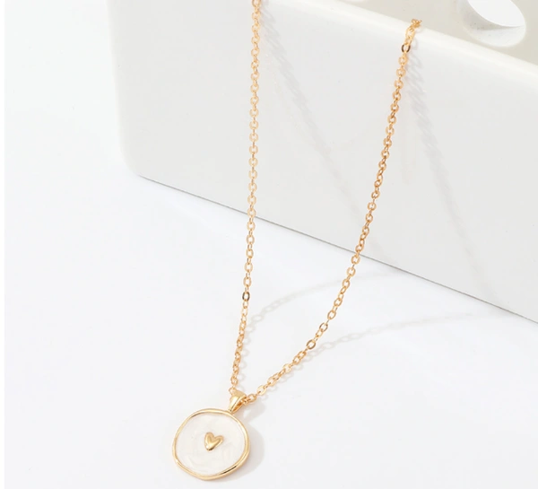 Moon and star décor irregular round charm necklace  - White