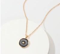 Moon and star décor irregular round charm necklace  - Black 